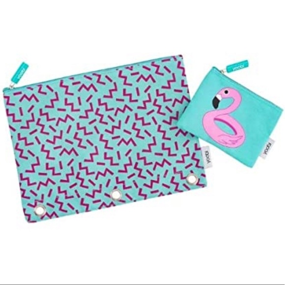 Yoobi Flamingo 2 Piece Teel Pouch Storage Set - Picture 1 of 3